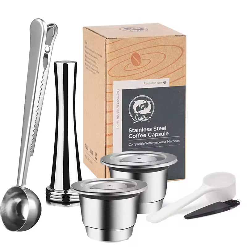 Reusable Nespresso Coffee Capsules Cup Stainless Steel Refillable Coffee Capsule Refilling Filter Coffeeware