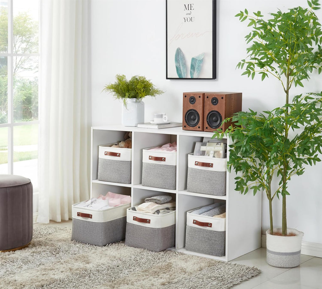 Storage Bins, Large Fabric Storage Baskets for Shelves, Decorative Linen Closet Organizer, 15 X 11 X 9.5 Inches (Grey & White, 4 Pack)