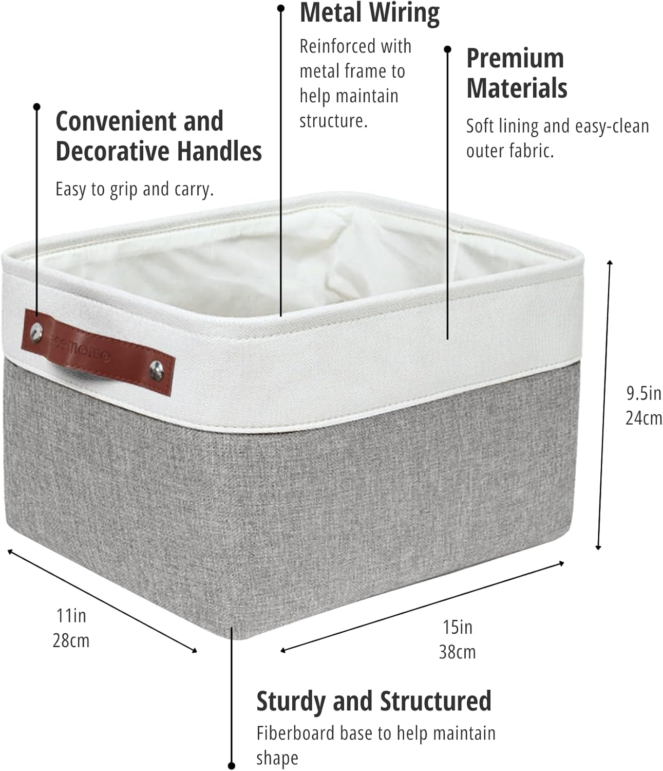 Storage Bins, Large Fabric Storage Baskets for Shelves, Decorative Linen Closet Organizer, 15 X 11 X 9.5 Inches (Grey & White, 4 Pack)