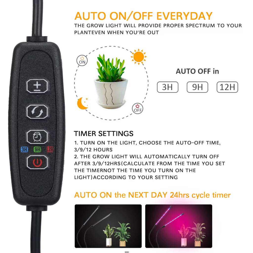 USB LED Plant Grow Light Indoor Garden 10 Dimmable Levels Grow Light Full Spectrum Timer Setting Hydroponic Greenhouse 3H/9H/12H